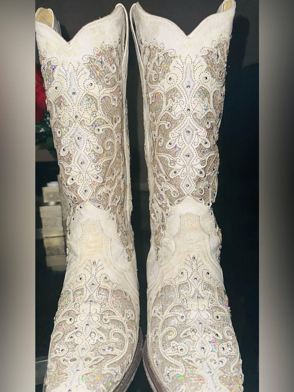 CORRAL WOMEN'S WHITE GLITTER INLAY WESTERN BOOTS